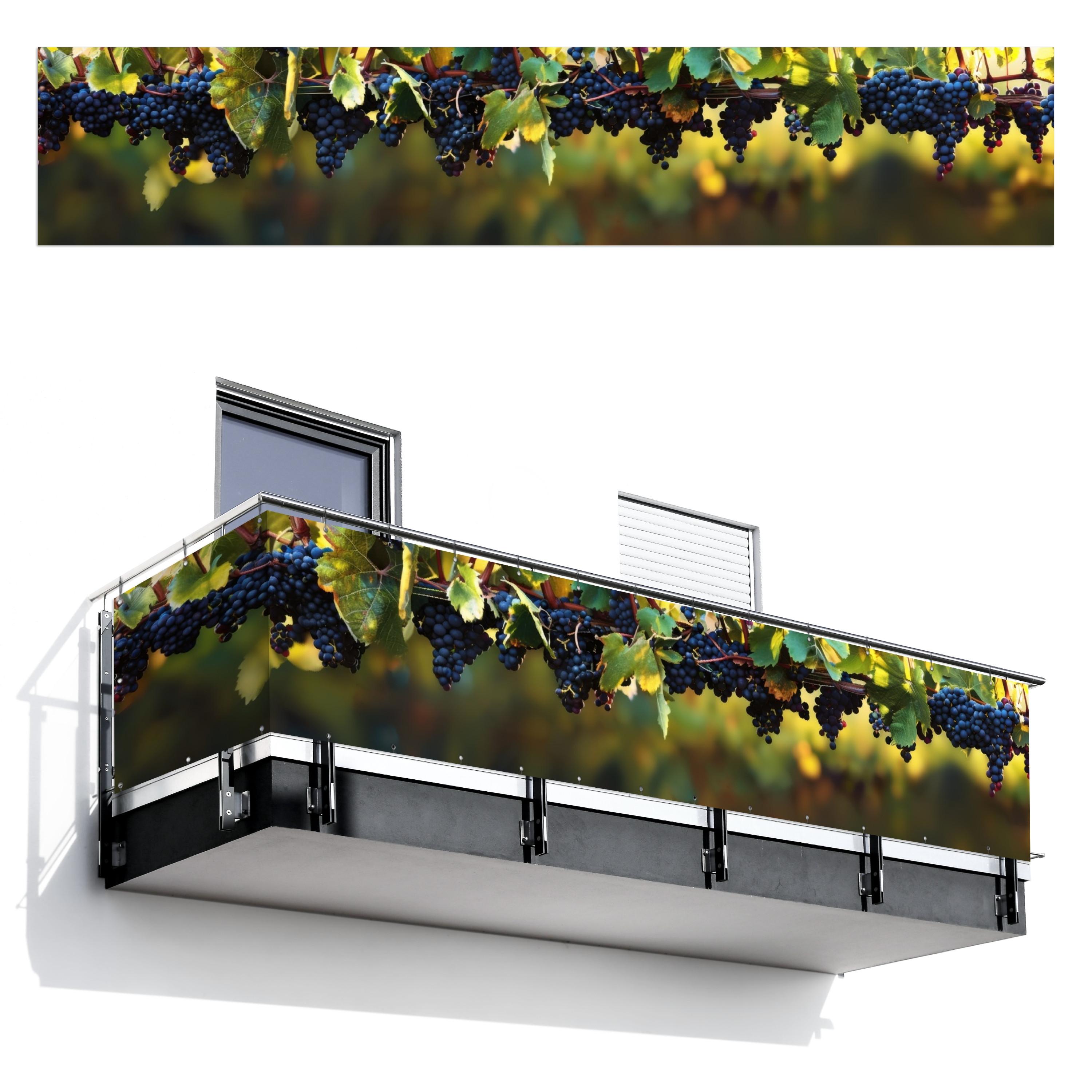 BALKON-SICHTSCHUTZ Trauben - Wein - Natur - Grün Groß 500x95 cm - Weinrot, Kunststoff (500/95cm) - MuchoWow