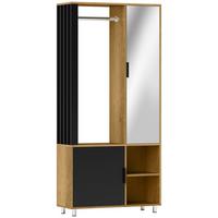 GARDEROBENSCHRANK mit Spiegel, Kleiderstange & Schuhschrank - Schwarz/Naturfarben, Holzwerkstoff/Kunststoff (30/175/80cm) - HOMCOM