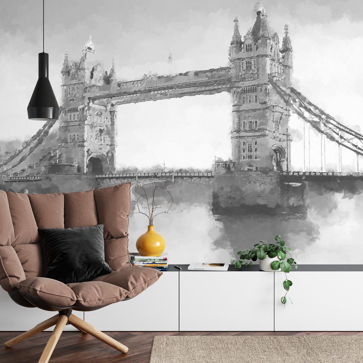 FOTOTAPETE für Wohnzimmer Tower Bridge Vintage Stil 500x350 - Schwarz/Grau, Papier (500/350cm) - Muralo