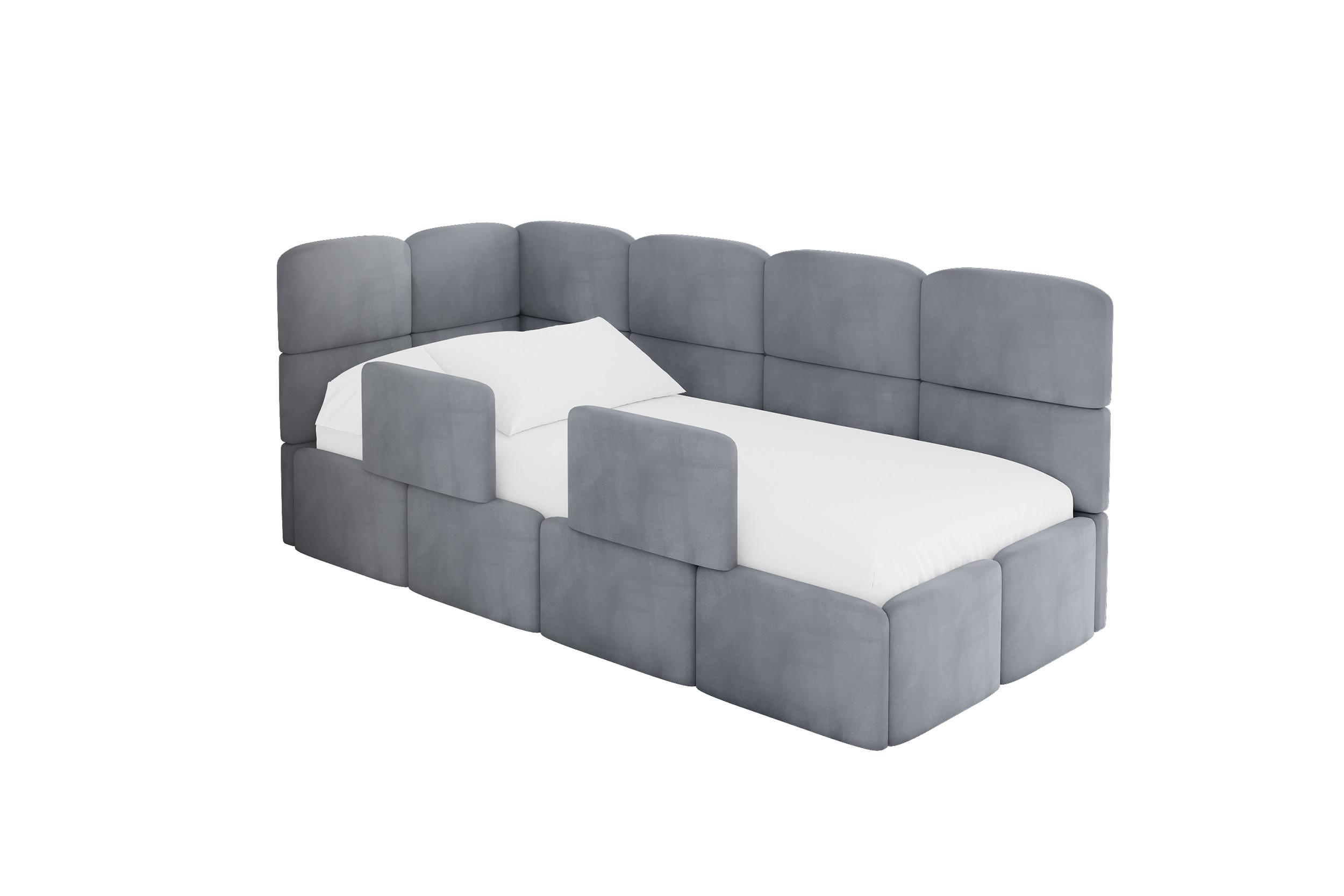 EINZELLBETT Jugendbett mit Bettkasten und Matratze H3/H4, Rechts - KIVY 100x200 Grau - Blaugrau, Holzwerkstoff/Textil (100/200cm) - ALTDECOR