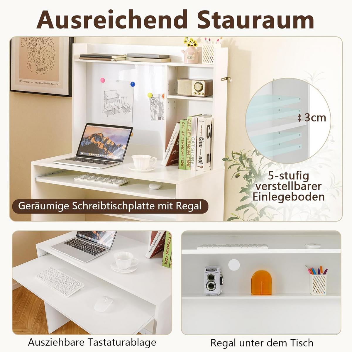 COMPUTERTISCH weiß - Weiß, Holzwerkstoff (50/89/138cm) - COSTWAY