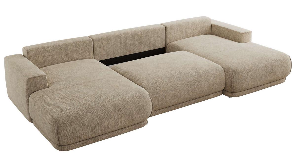 WOHNLANDSCHAFT RINA U Beige Schenille grob gewebt - Beige/Schwarz, Kunststoff/Textil (360/85/170cm) - MKS