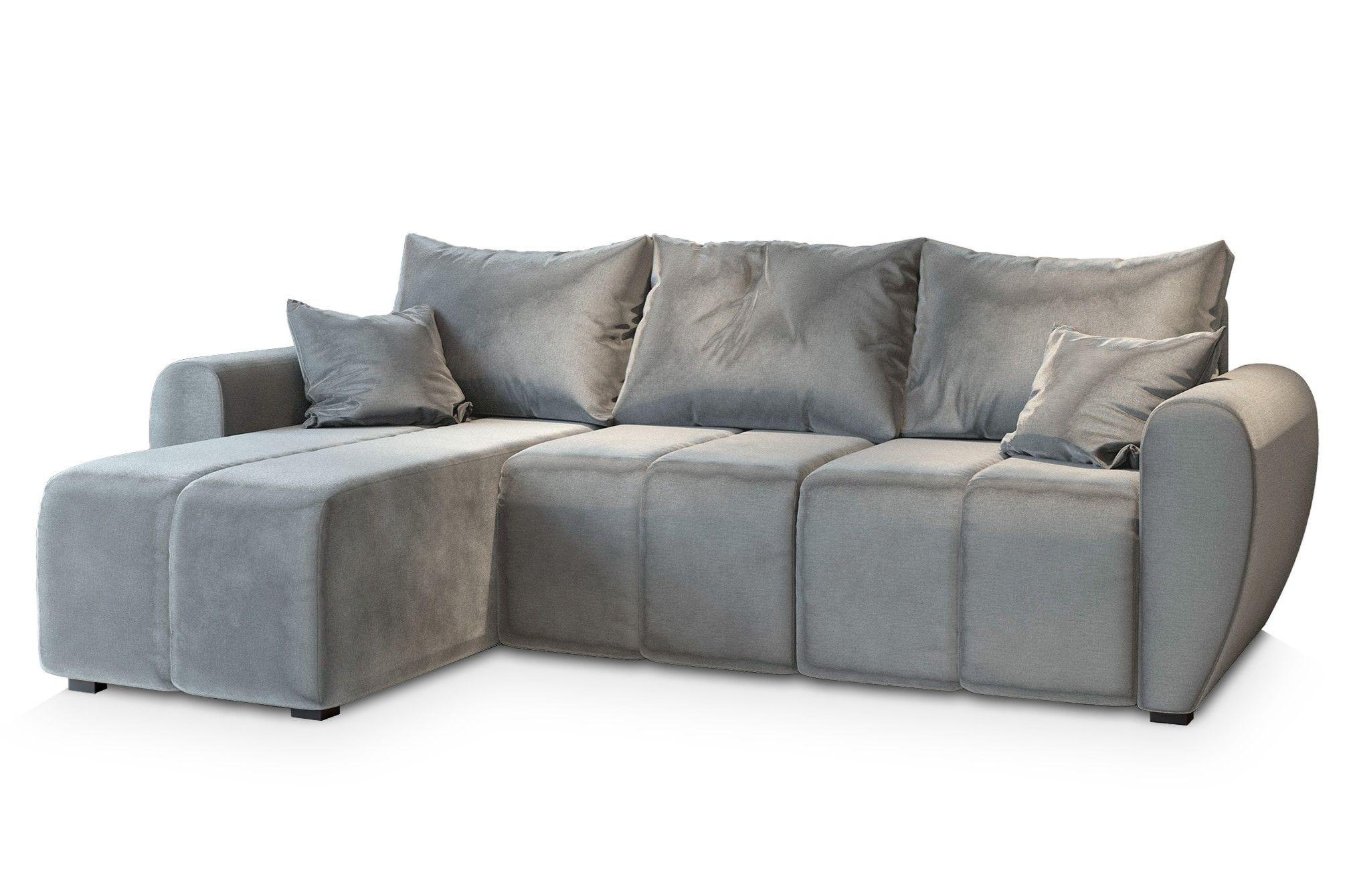 ECKSOFA MADISON Hellgrau Plüsch-Stoff mit Schlaffunktion - Hellgrau/Schwarz, Holz/Kunststoff (246/143cm) - MASSENO
