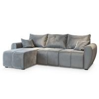 ECKSOFA MADISON Hellgrau Plüsch-Stoff mit Schlaffunktion - Hellgrau/Schwarz, Holz/Kunststoff (246/143cm) - MASSENO