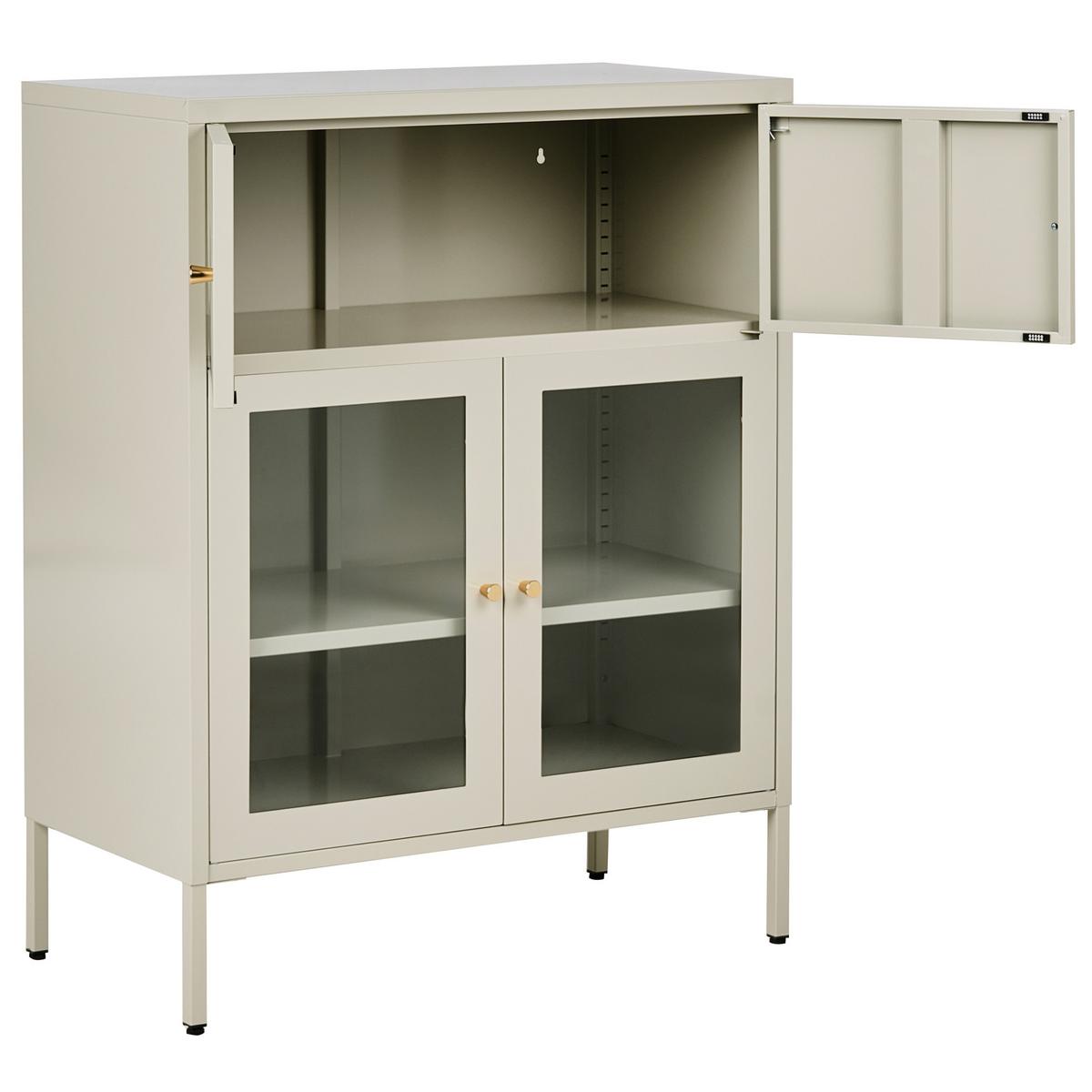 VITRINE mit Glastüren Metall 80 cm Hellbeige Esholt - Beige, Metall (80/102/40cm) - Beliani