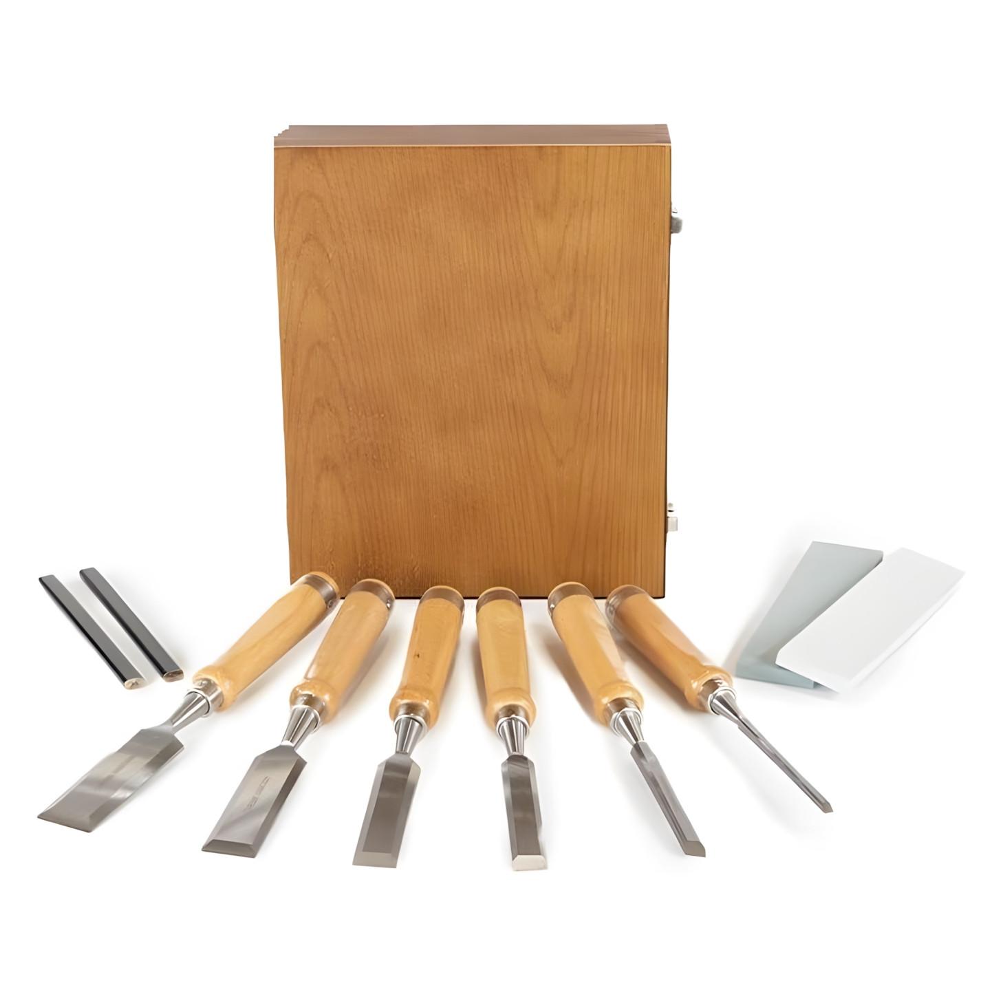 STECHBEITEL 6er-Set mit 2 Schleifsteinen - Braun, Holz - bestTools