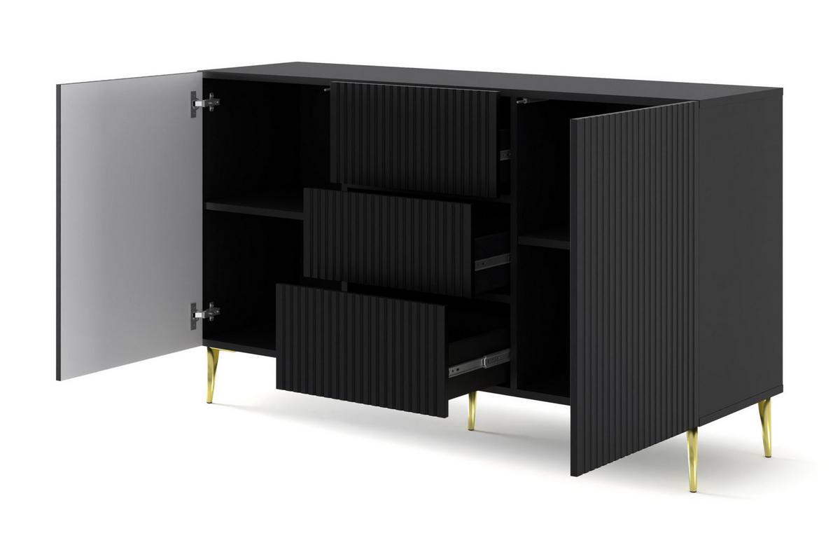 KOMMODE Schwarz, Schwarz, Gold 150/87/42 - Schwarz, Holzwerkstoff (150/87/42cm) - RAUMHIRSCH FURNITURE