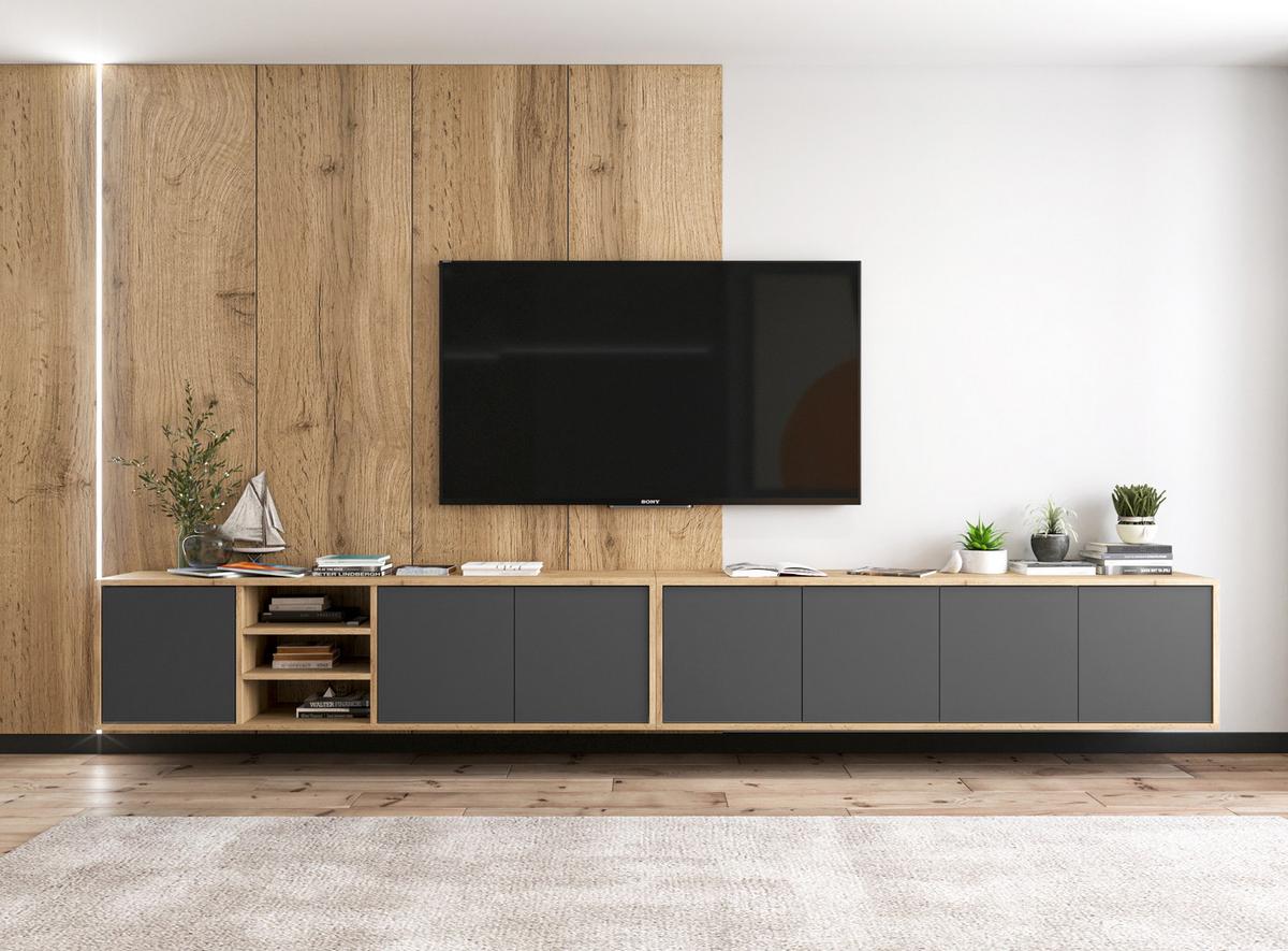 TV-LOWBOARD Apollo Eiche wotan Graphit matt 150 cm - Graphitfarben, Holzwerkstoff (150/39/35cm) - Meble Lindner