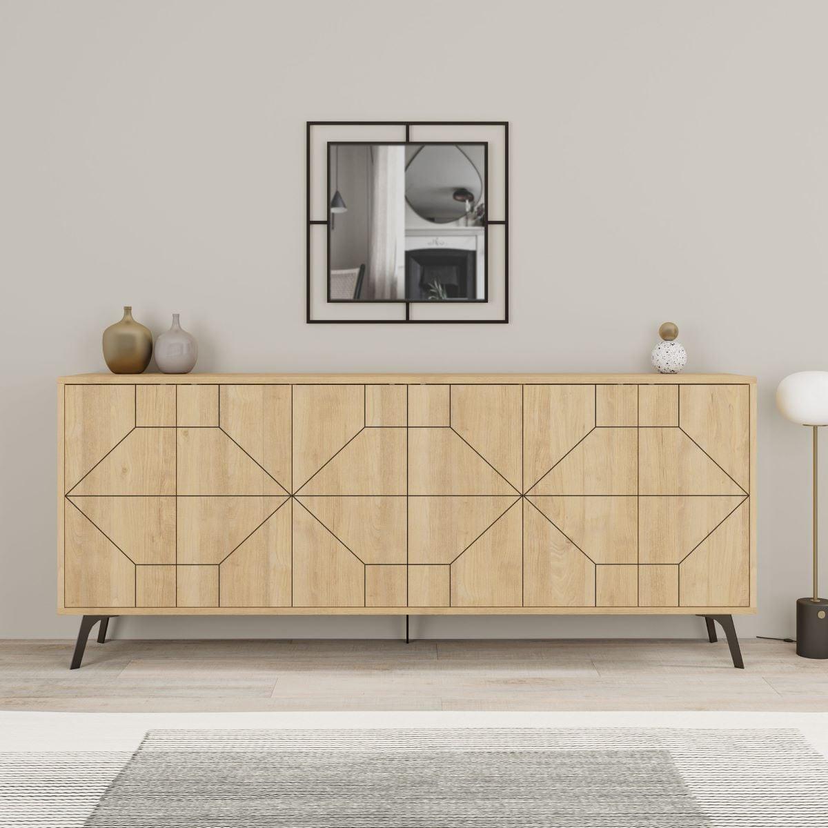 SIDEBOARD mit 6 dekorierten Türen L184 cm - Dune - Eichefarben, Holzwerkstoff (35/77.4/9cm) - Calicosy