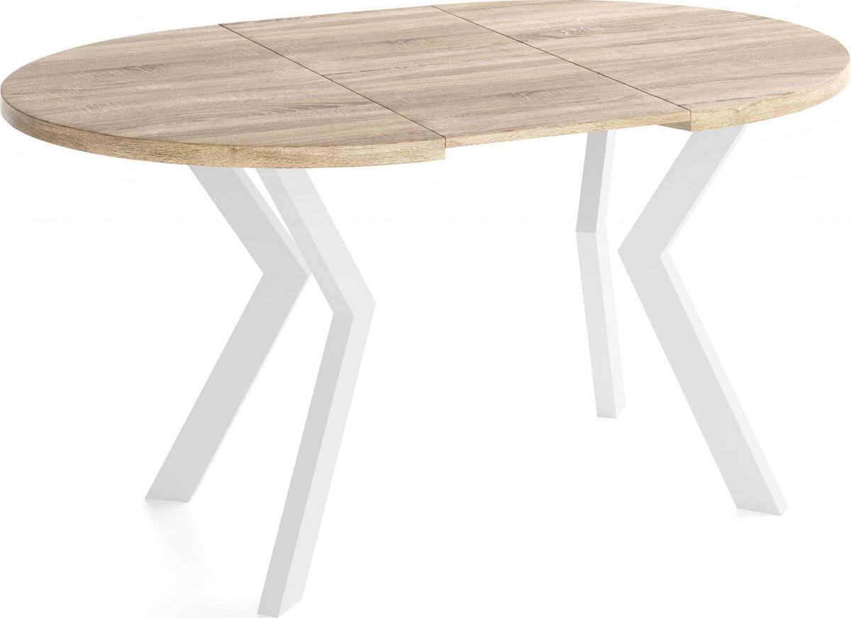 ESSTISCH Savio Weiß rund ausziehbar verlängerbar, Eiche Sonoma Hellbraun 80-130/80/77 cm - Weiß/Sonoma Eiche, Holz/Holzwerkstoff (80/130/77cm) - WFL GROUP