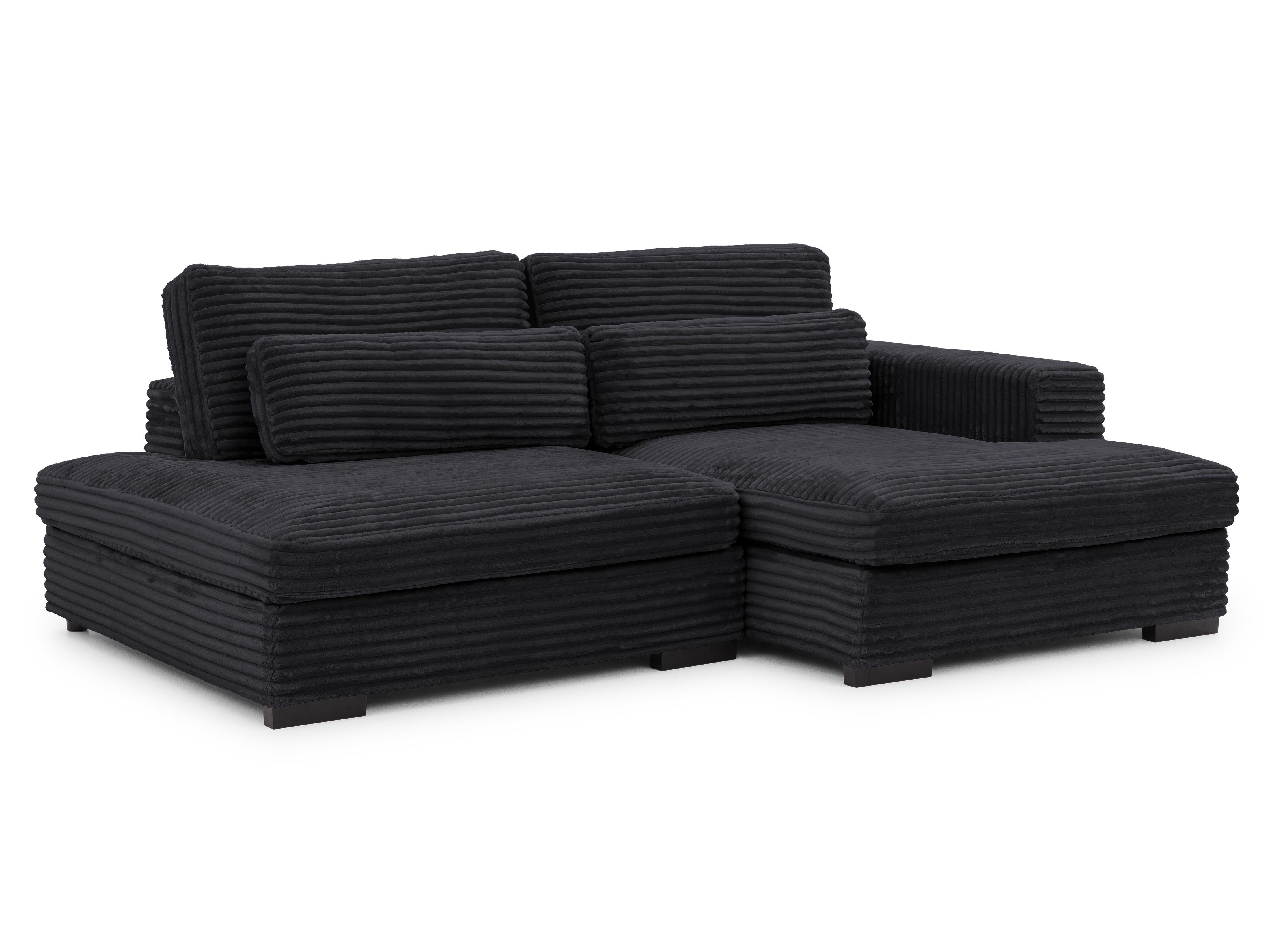 ECKSOFA Wolke mit tiefer Sitzfläche, Schlaffunktion und praktischem Bettkasten aus weichem Schwarz Cordstoff - Schwarz, Holz/Kunststoff (225/162cm) - S-Style
