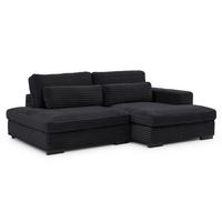 ECKSOFA Wolke mit tiefer Sitzfläche, Schlaffunktion und praktischem Bettkasten aus weichem Schwarz Cordstoff - Schwarz, Holz/Kunststoff (225/162cm) - S-Style