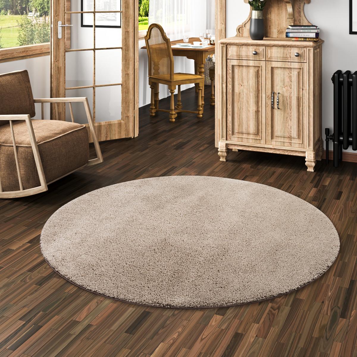 HOCHFLOR SHAGGY TEPPICH PALACE RUND - Taupe, Textil (133/133cm) - Snapstyle
