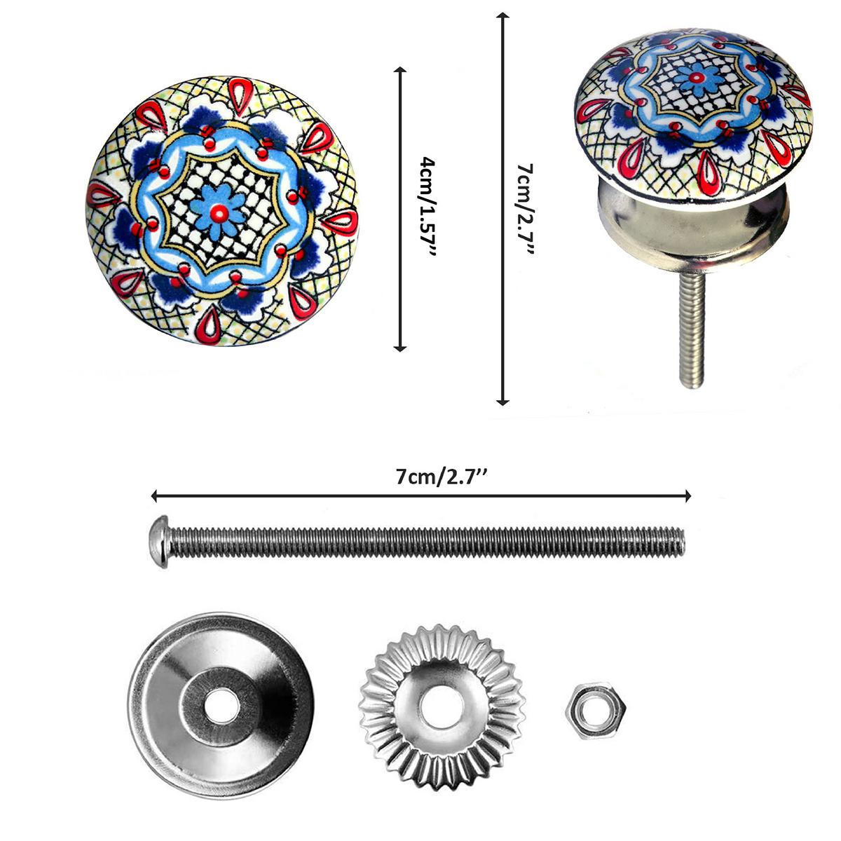 KERAMIKKNÖPFEN Set mit 10 mit verschiedenen floralen Vintage-Motiven 40 mm Durchmesser. - Beige, Keramik (4/4/6.9cm) - Nacnic