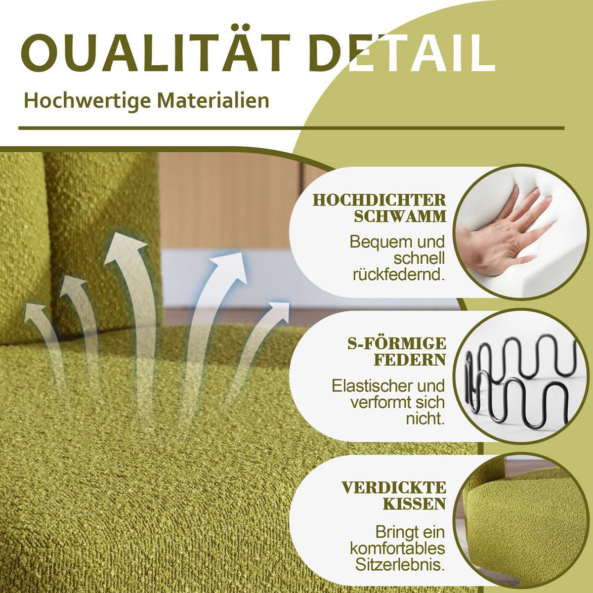 DREHSESSEL 360° Boucle Akzentstuhl Polstersessel für Wohnzimmer & Büro - Olivgrün, Textil (67/74/55cm) - Urban Meuble