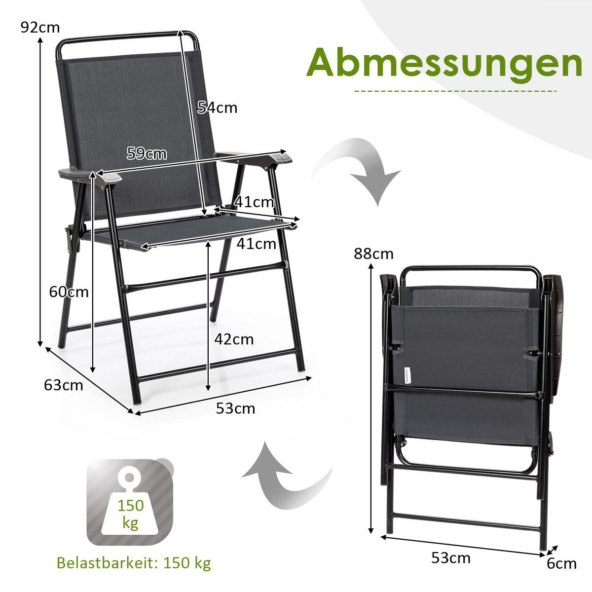 KLAPPSTÜHLE Grau (4-teilig) - Grau, Metall (63/92/59cm) - COSTWAY