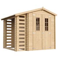 GARTENHAUS HOLZ Mit Brennholzschuppen M386C - B272xL206xH218 cm/ 3,53 + 0,97 m2 - Beige, Holz (272/218/206cm) - Timbela