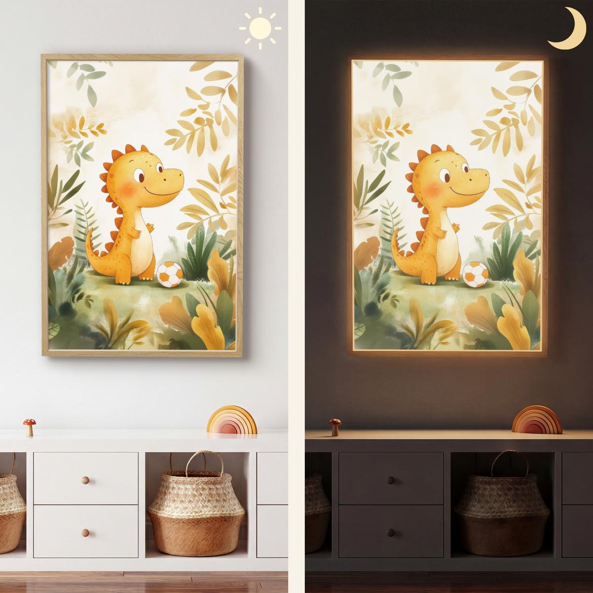 WANDLEUCHTE MIT AKKU Dino - Fußball - Orange 70x100 cm - Beige, Holzwerkstoff (70/100/8cm) - OnlyWow