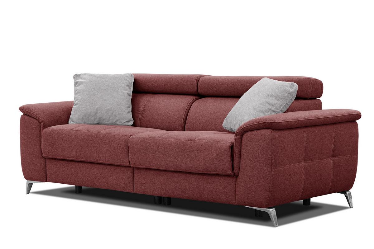 SOFA PLAUEN 3-Sitzer mit 2 Relaxfunktionen, bordeaux - Bordeaux/Silberfarben, Holzwerkstoff/Textil (214/83/105cm) - Wozimo