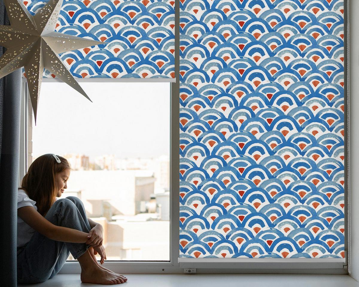 INNENROLLO - Fensterrollo - Rollo - 80x140 cm - Bunte Schuppen - Blau, Kunststoff (80/140/0.5cm) - TULUP