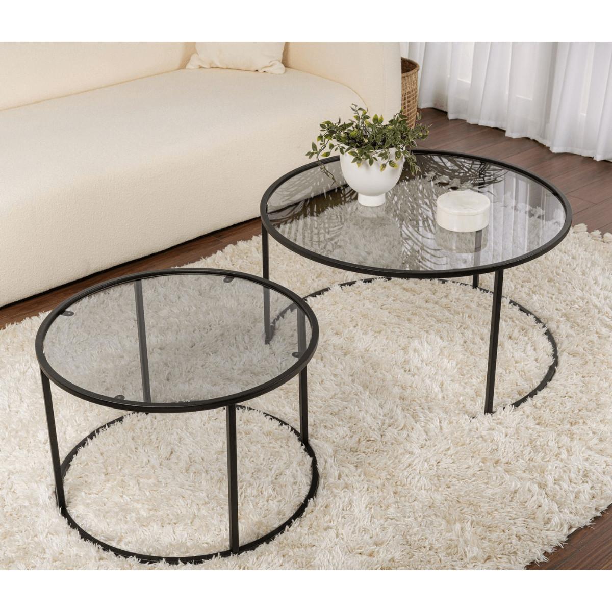 COUCHTISCHE mit Glasplatte 80/80/43 cm - Dunkelgrau, Metall (82/80/43cm) - Calicosy