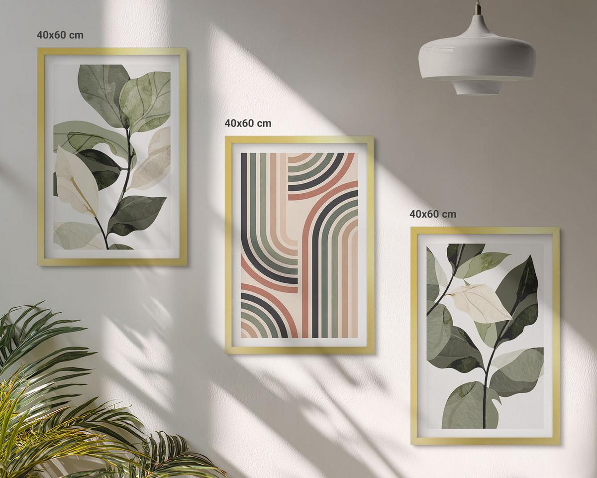 BILDER SET 3er Set - 40x60 cm Goldrahmen - Geometrische Pflanzenmotive - Goldfarben, Kunststoff (40/60cm) - TULUP