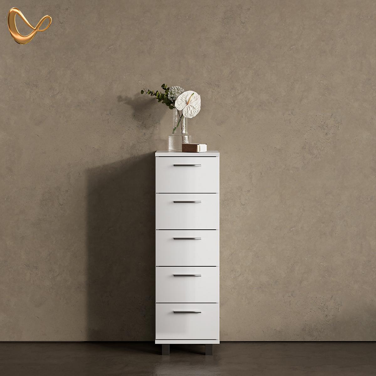 BADSCHRANK Eisak Weiß Hochglanz 30 x 95 cm - Weiß Hochglanz, Holzwerkstoff (30/95/30cm) - Livinity®