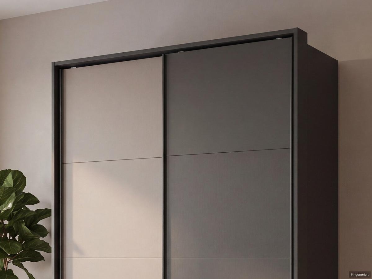 SCHWEBETÜRENSCHRANK 2-türig B138/H200/T65 cm, Passepartout-Kleiderschrank mit sichtbaren Schubkästen in Grafit, 1x Tür in Sandgrau / 22673 - Sandfarben/Graphitfarben, Holz/Holzwerkstoff (138/200/65cm) - luma-home