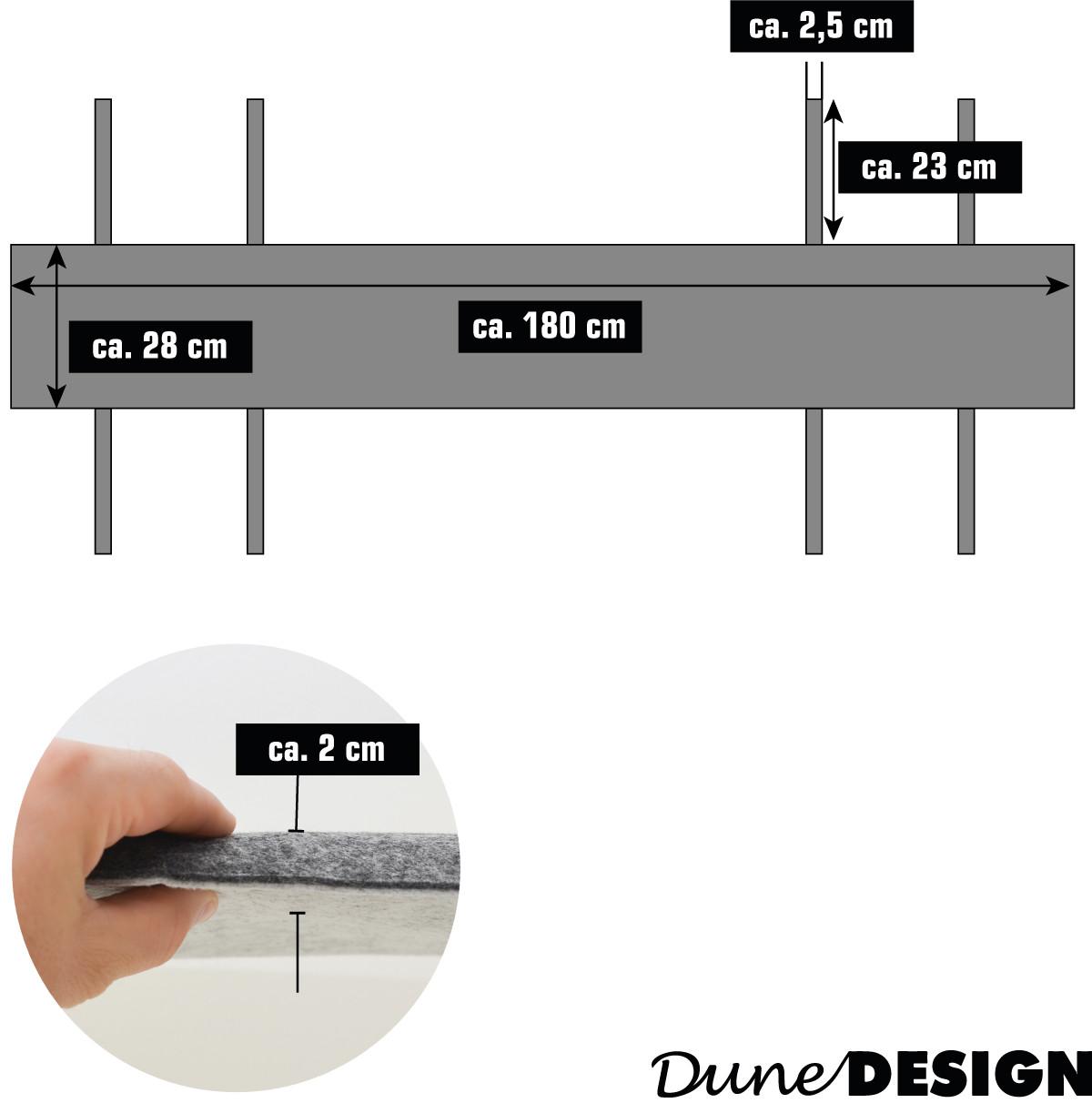 BIERBANKAUFLAGE Filz, 2er Set mit 12 Bodenschonern, Grau, 180/28 cm - Grau, Kunststoff (28/1/180cm) - Dunedesign