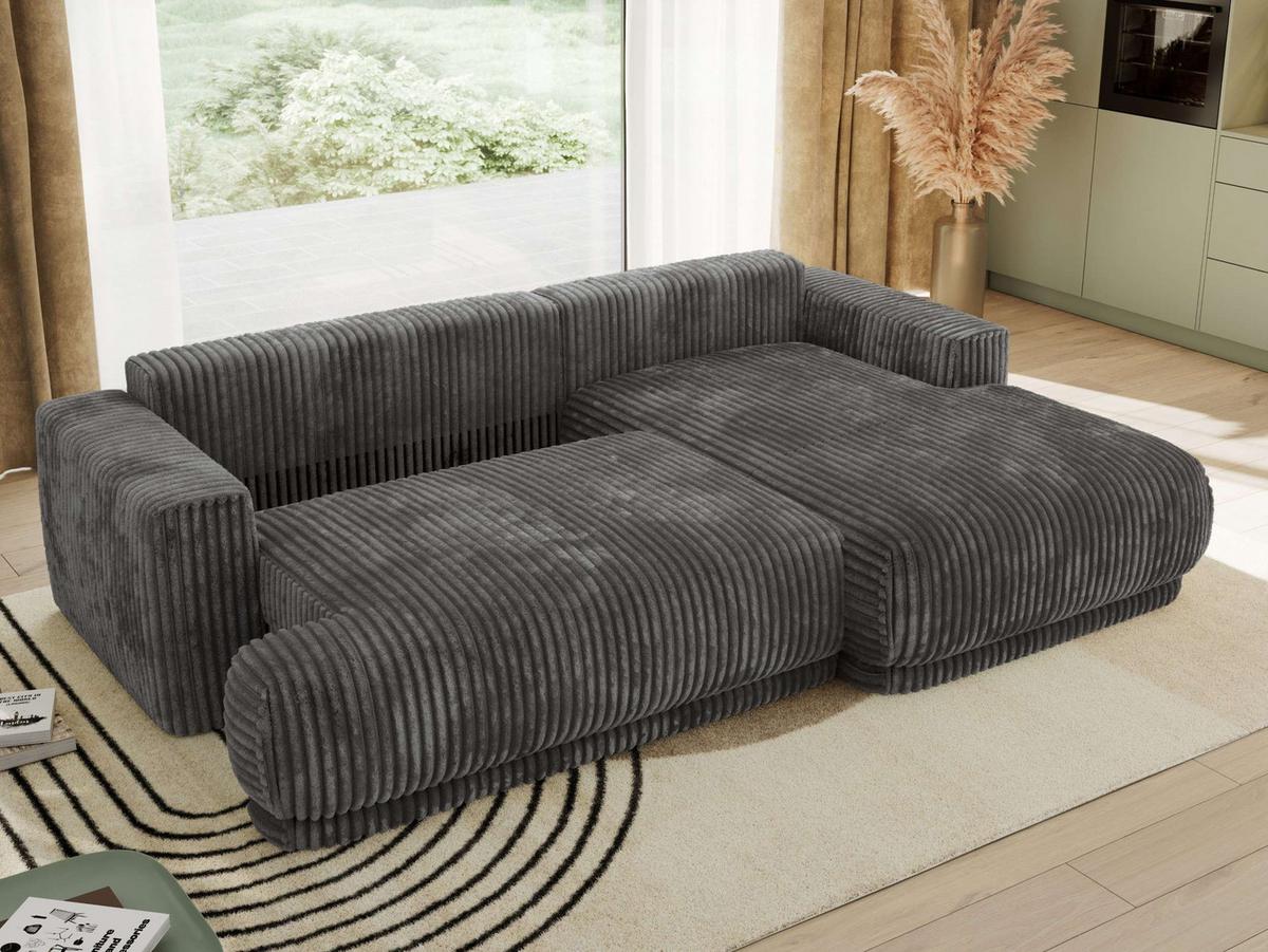ECKSCHLAFSOFA RINA L Grau Cord - rechts - Schwarz/Grau, Kunststoff/Textil (170/267cm) - MKS