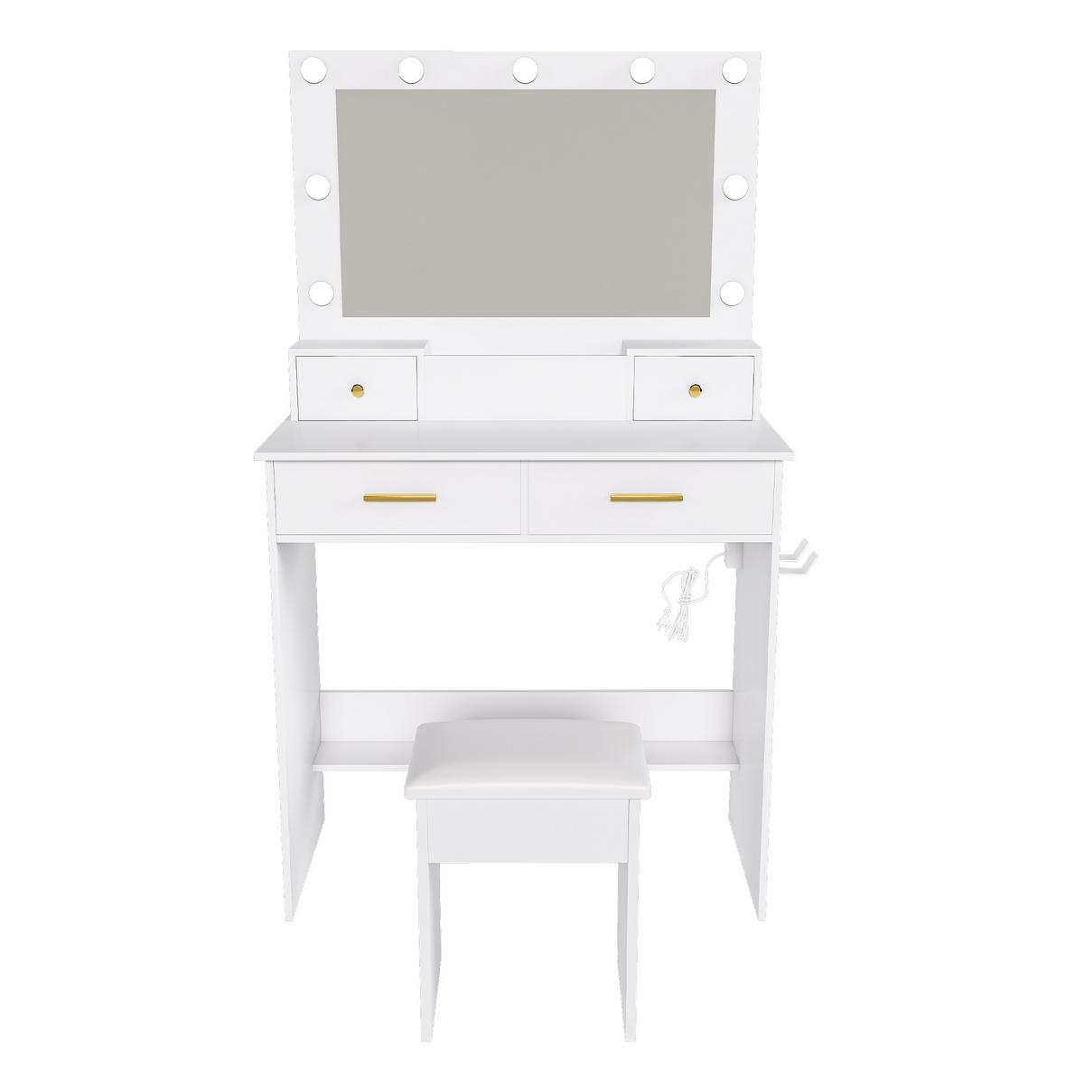 SCHMINKTISCH-SET 80 cm in Weiß mit LED-Spiegel - Weiß, Holzwerkstoff (80/137/40cm) - Urban Meuble