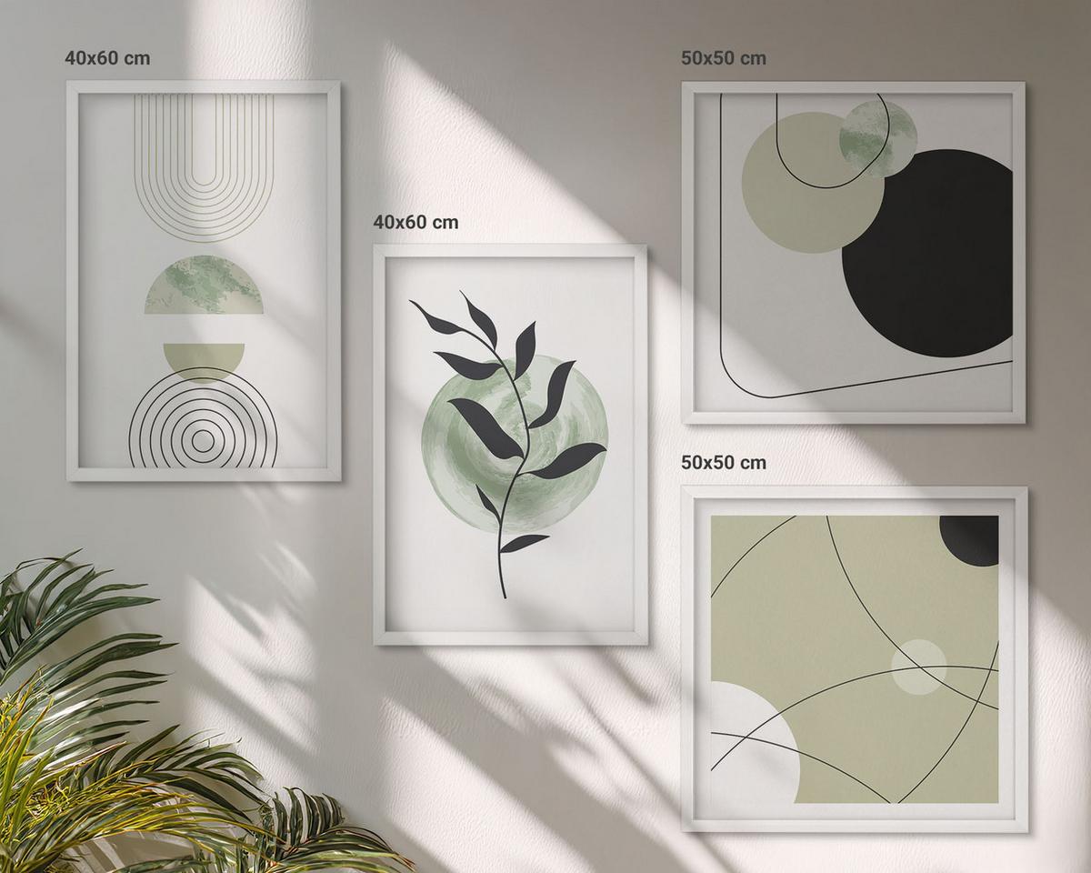 BILDER SET 4er Set - 50x50 cm & 40x60 cm Weißer Rahmen - Abstrakte Pflanzenmotive - Weiß, Kunststoff (50/50cm) - TULUP