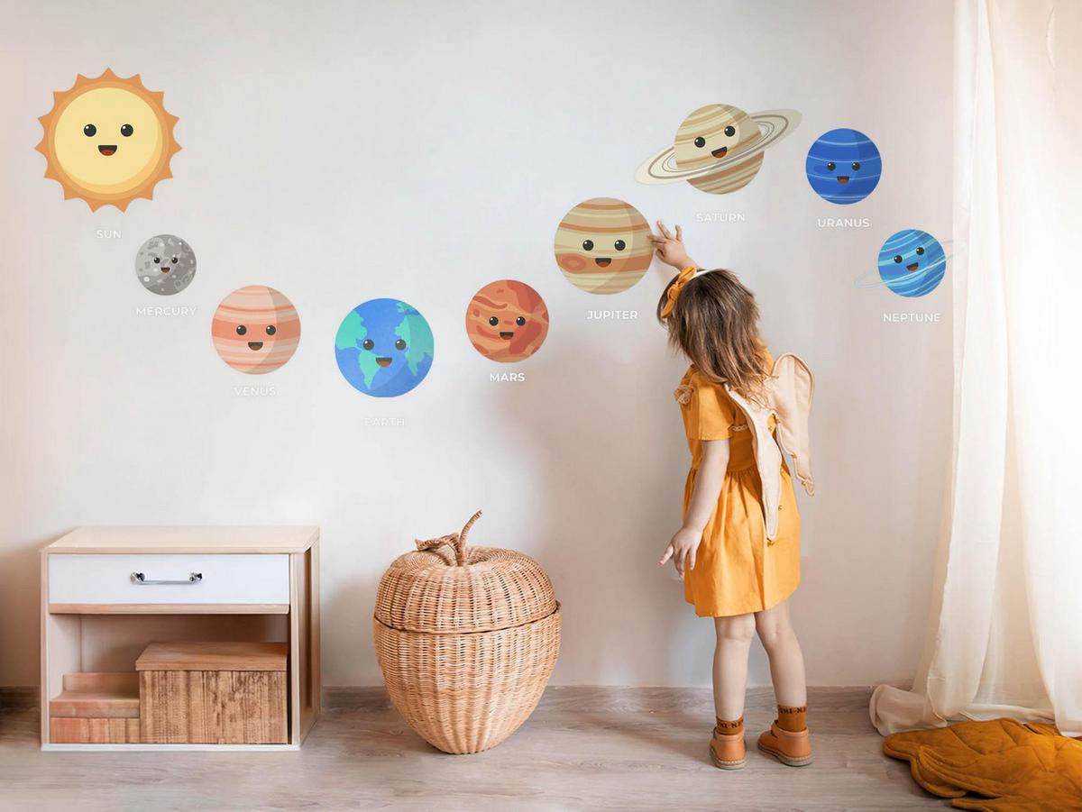 WANDAUFKLEBER 80x146cm - Lächelnde Planeten - Multicolor, Kunststoff (80/146/0.1cm) - Wallfluent