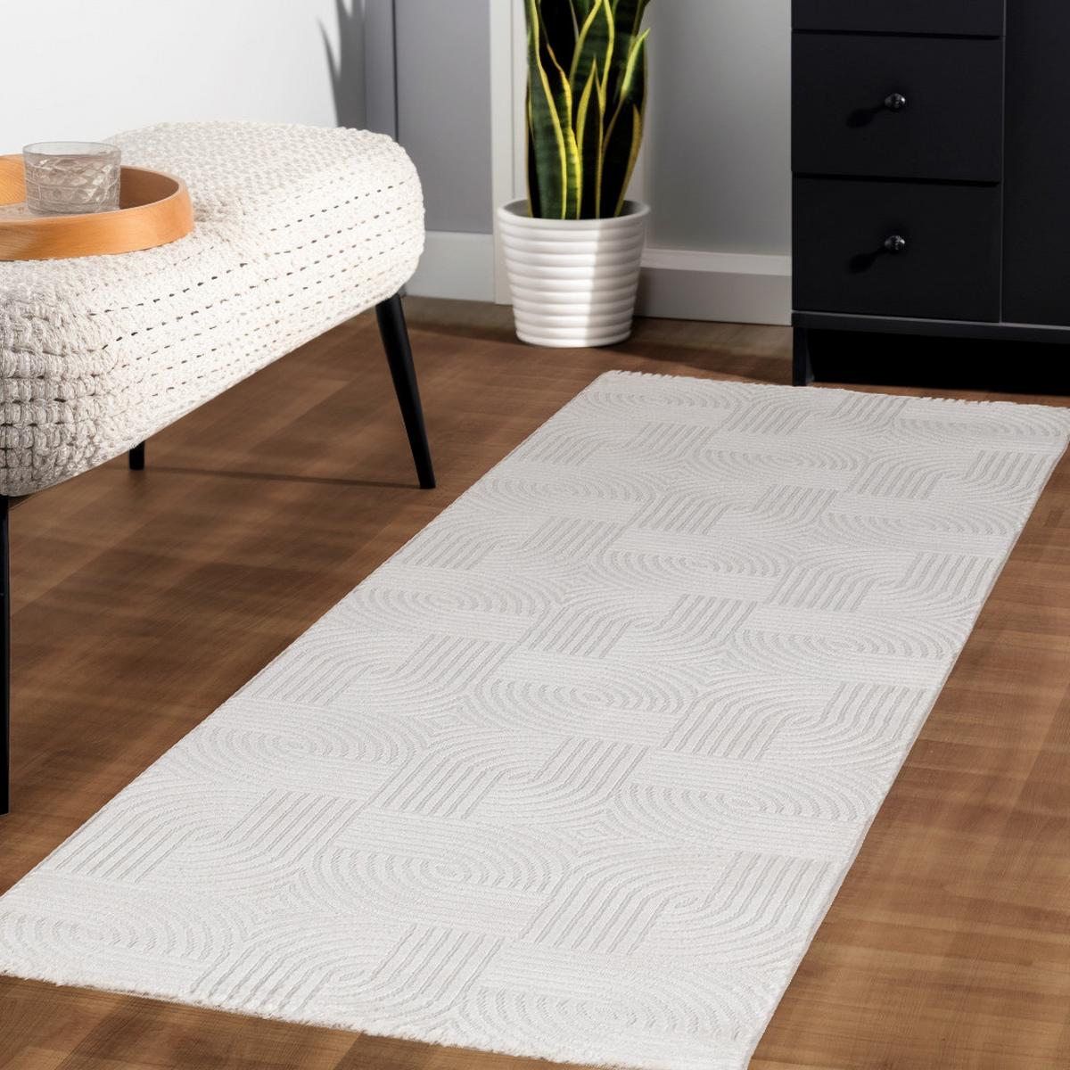 TEPPICH Kurzflor ILLER in Creme, mit 3D-Design, aus Jute, 80 x 250 cm - Beige, Textil (80/250cm) - KADIMA DESIGN