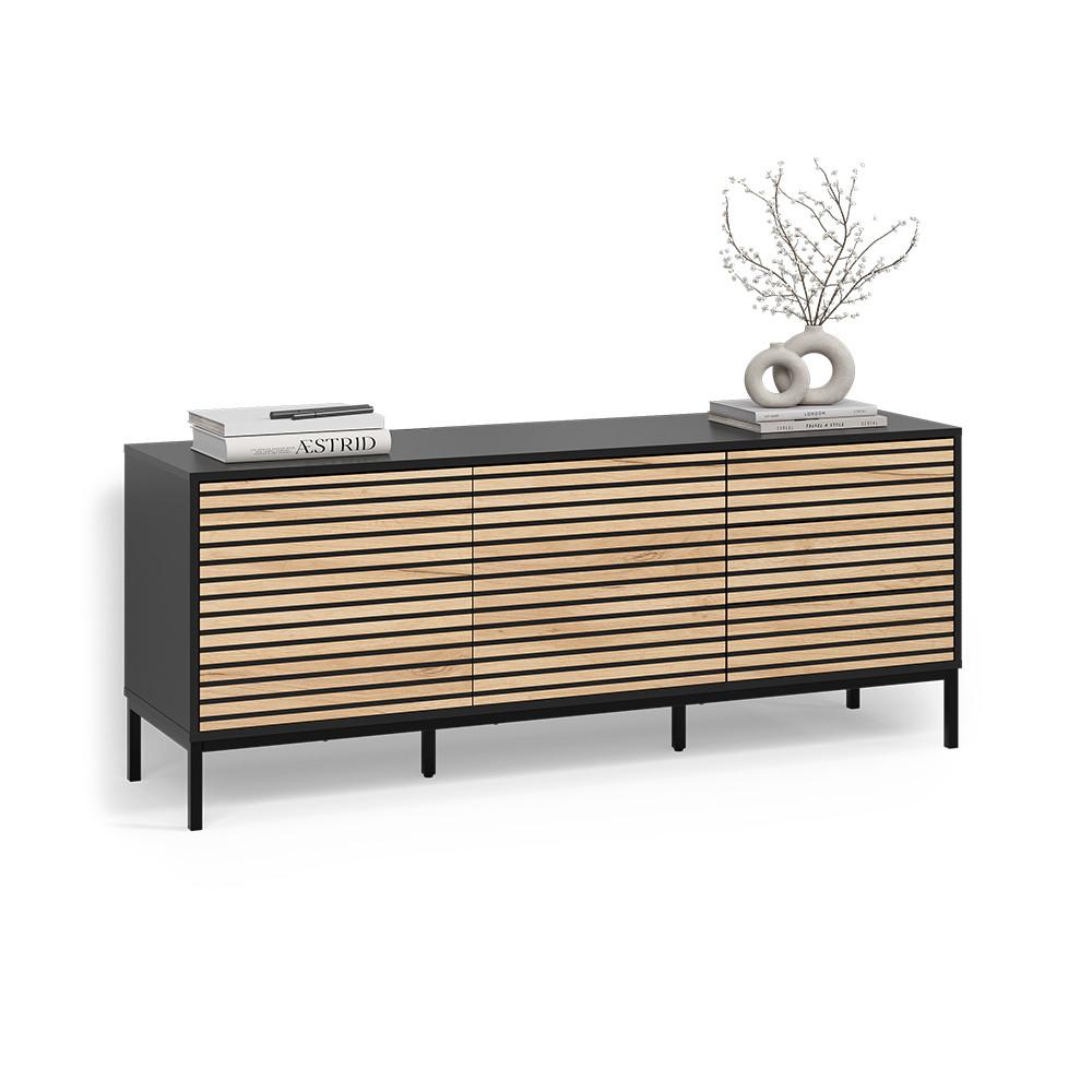 LOWBOARD Aterno Goldkraft Eiche/Anthrazit 150 x 60 cm mit 3 Schubladen - Honigeiche/Anthrazit, Holzwerkstoff (150/60/40cm) - Livinity®