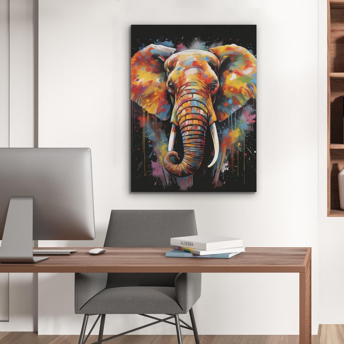 AKUSTIKBILD Elefant - Graffiti - Schwarz - Tiere - Farben Wandbilder 60x80 cm - Schwarz, Kunststoff (60/80/0.9cm) - MuchoWow