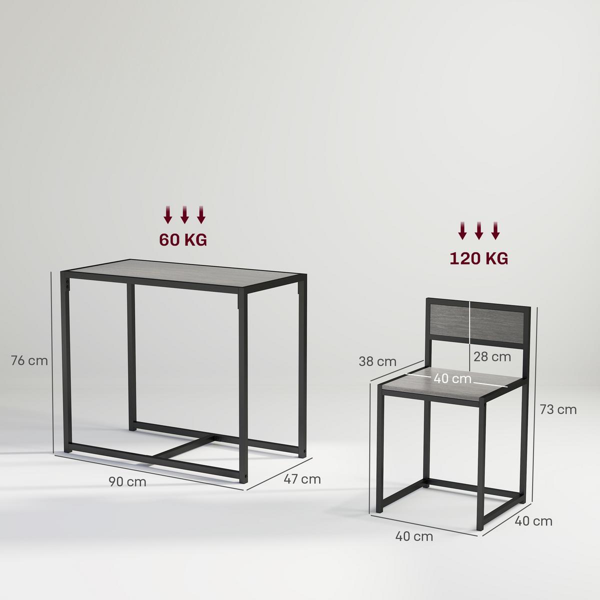 ESSGRUPPE 3-teilig aus Metall MDF Grau - Schwarz/Grau, Holzwerkstoff/Metall (47/76/90cm) - HOMCOM