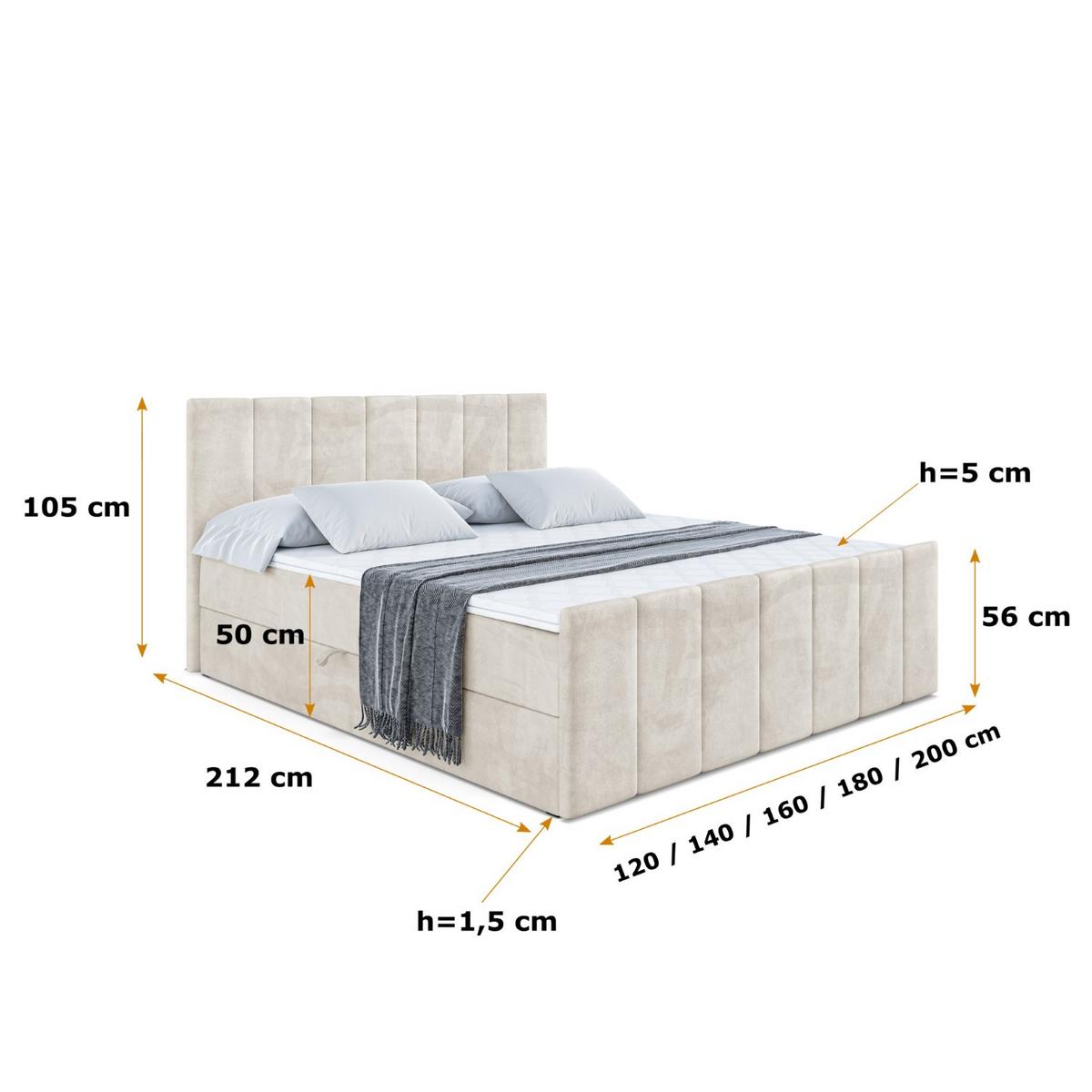 BOXBETT MOETI-Z - 120x200 cm - H3 - Ecru - Ecru, Holzwerkstoff (120/200cm) - ALTDECOR
