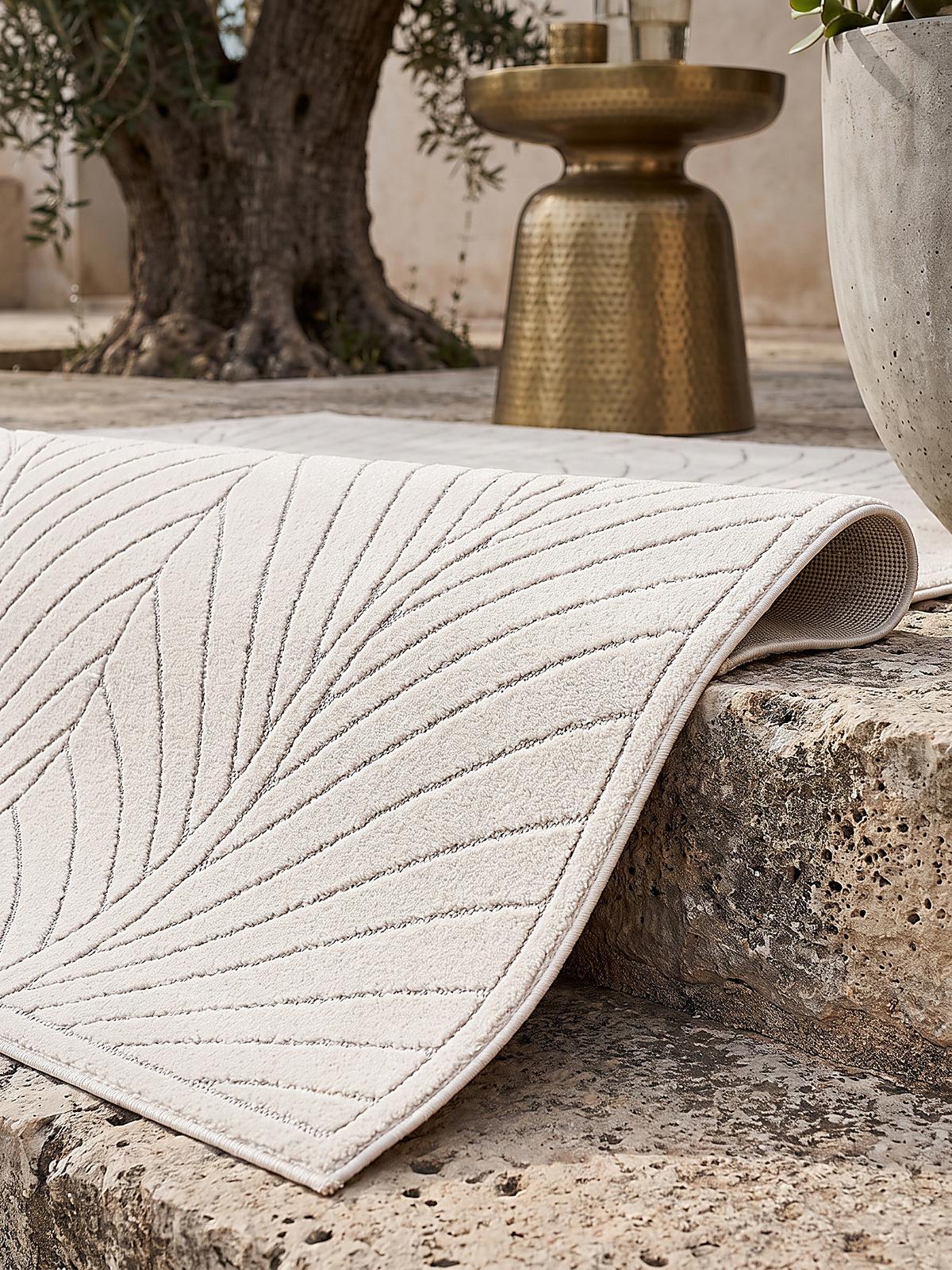 TEPPICH Outdoor, Fußbodenheizung-geeignet, mit Blattmotiv, ENGADIN in Creme, 120 x 170 cm - Creme, Textil (120/170cm) - KADIMA DESIGN