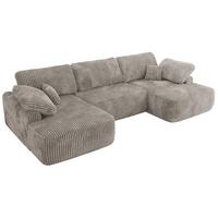 WOHNLANDSCHAFT CUBO U Hellbraun Cord - Hellbraun/Schwarz, Kunststoff/Textil (370/100/187cm) - MKS