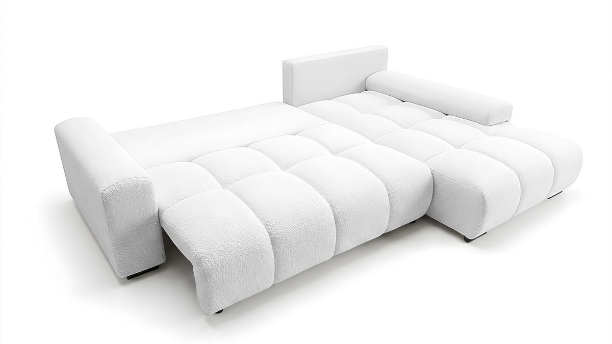 ECKSOFA Ovia mit Bettkasten und Schlaffunktion, Bouclé-Stoff in L-Form - Weiß, Textil (270/185cm)