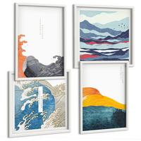 BILDER SET 4er Set - 50x50 cm & 40x60 cm Weißer Rahmen - Wellen – Japanische Kunstgrafik - Weiß, Kunststoff (50/50cm) - TULUP