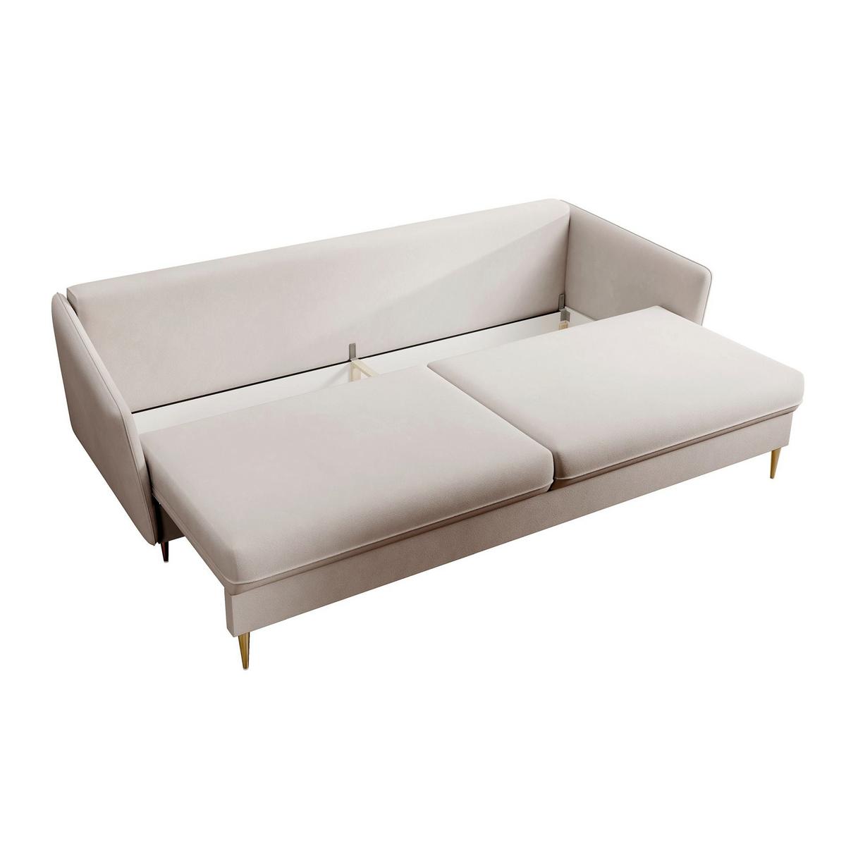 3-SITZER SCHLAFSOFA Volio Samt Graubeige - Taupe/Goldfarben, Textil/Metall (221/90/100cm) - Selsey