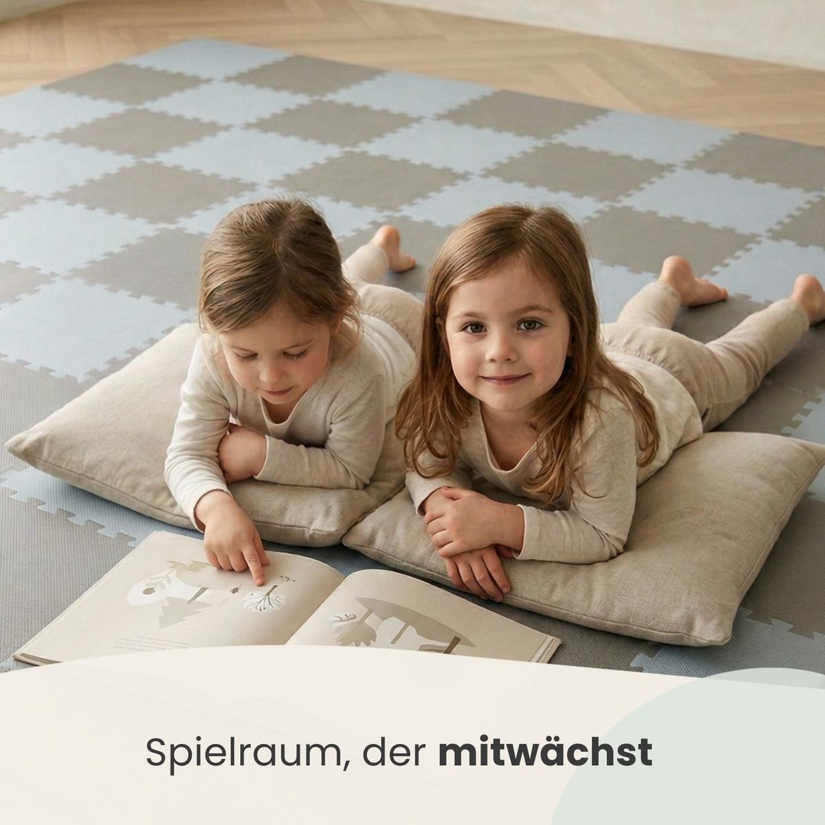 SPIELMATTE mit Rand - 180/90/1 cm Puzzlematte Blau Grau - Grau, Kunststoff (30/30cm) - Littletom