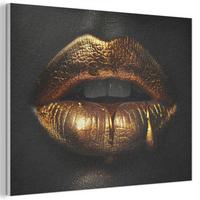AKUSTIKBILD Frau - Porträt - Lippen - Gold - Schwarz Wanddeko 70x50 cm - Schwarz, Kunststoff (70/50/0.9cm) - MuchoWow