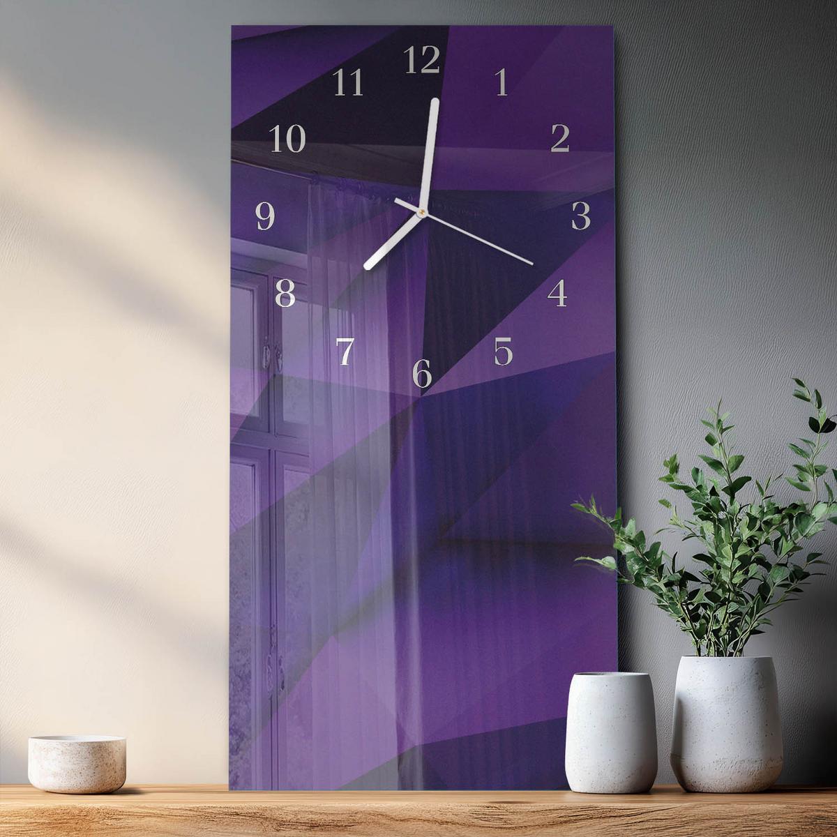 WANDUHR aus Glas 30x60 cm - Muster - Lila, Glas (30/60/0.4cm) - TULUP