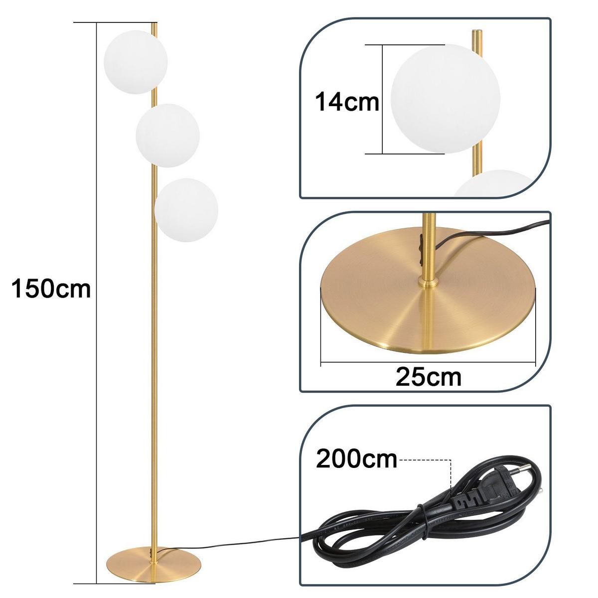 STEHLAMPE Yanecek 25/25/150cm - Weiß, Metall (25/25/150cm) - Nettlife