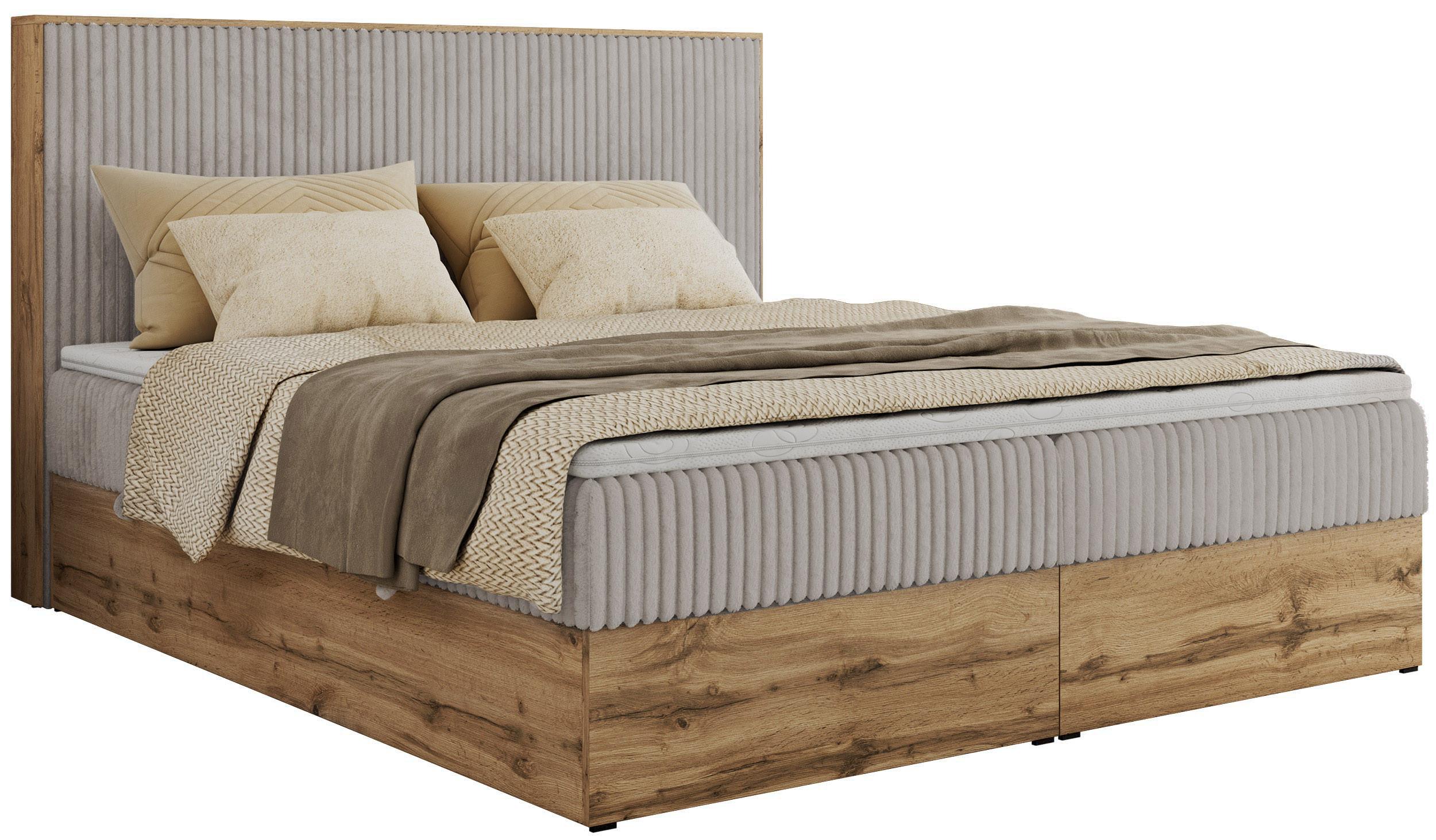 BOXBETT WOOD CLASSIC 160/200 - Hellgrau Cord - H4 - Hellgrau, Textil (160/200cm) - MKS