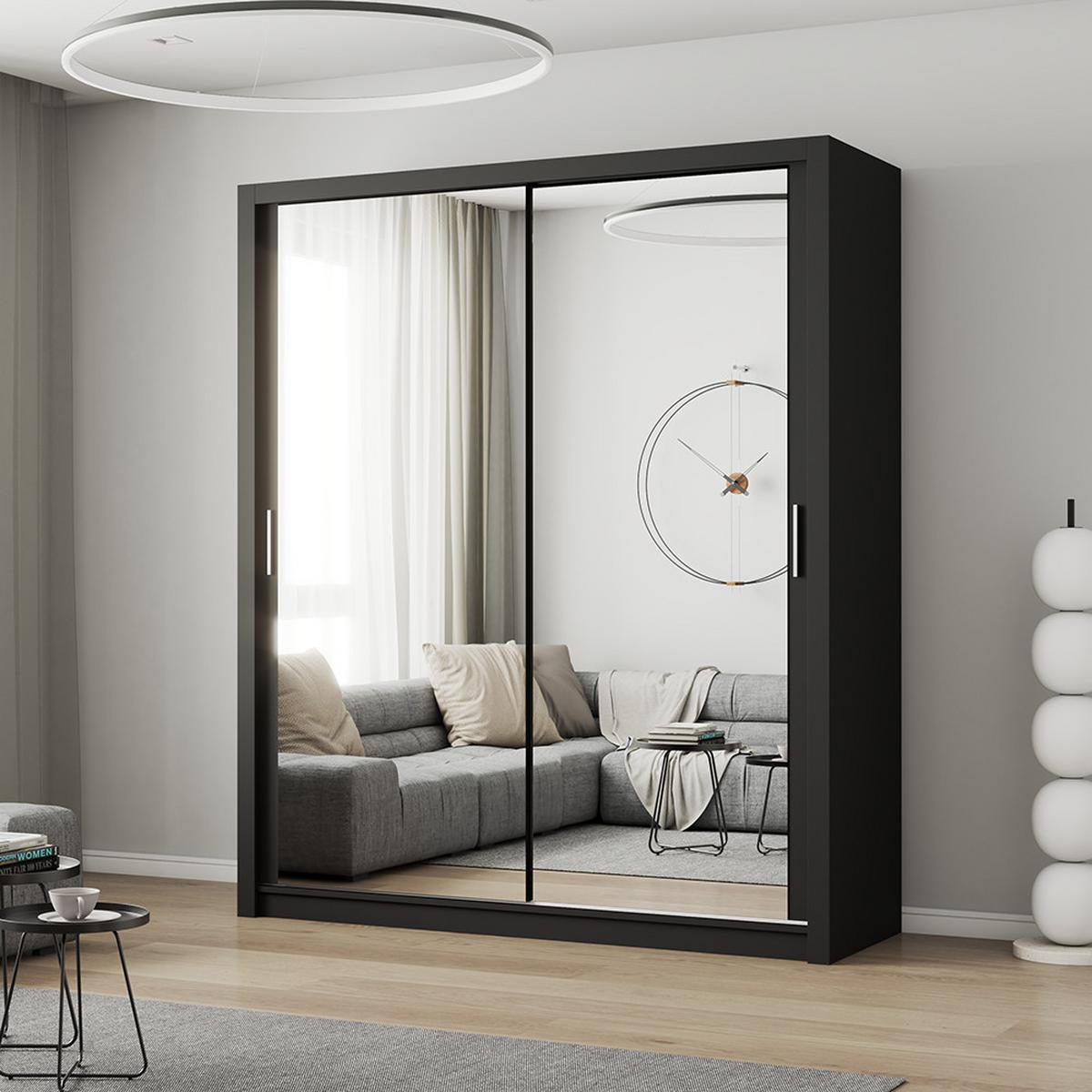 KLEIDERSCHRANK Milan 180 cm, 180/215/64, 2-türig, schwarz - Schwarz, Holzwerkstoff (180/215/64cm) - imoebel24