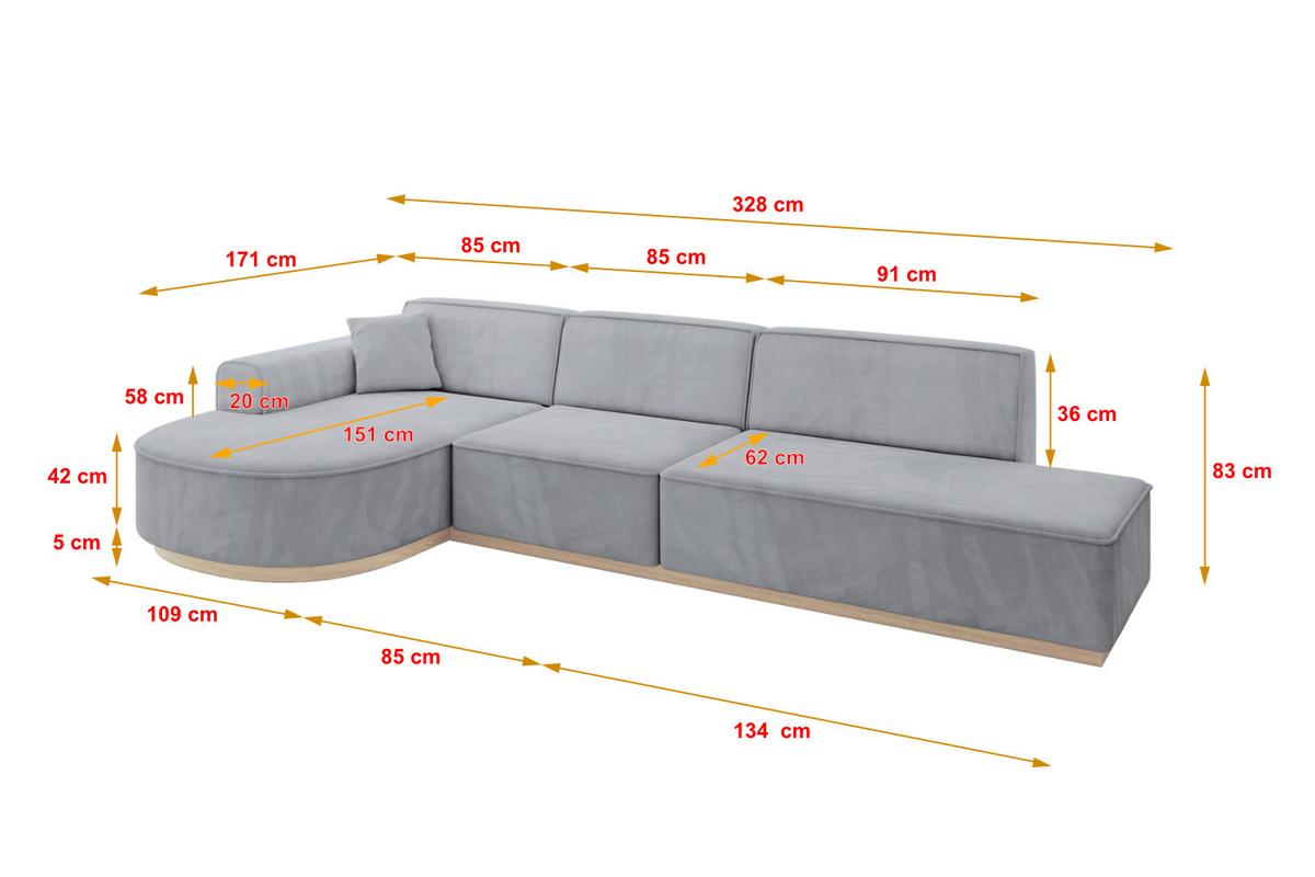 ECKSOFA Ottomane Links ARRIO-L2 - 328x171x83 cm Hellgrau - Grau, Holzwerkstoff/Textil (328/171cm) - ALTDECOR
